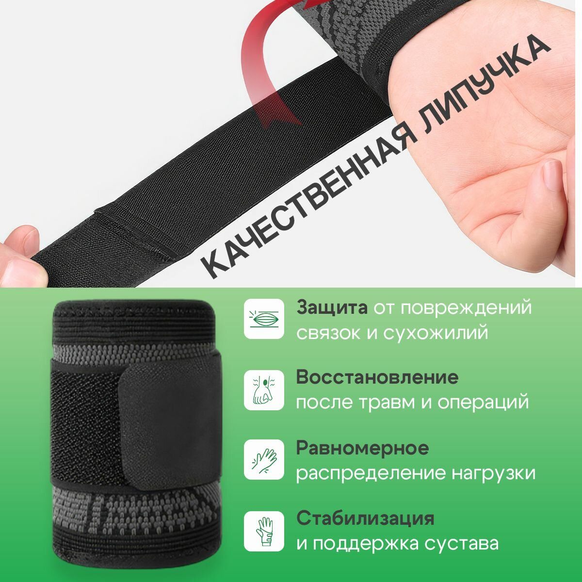 Бандажи Медицинские Бандаж на лучезапястный сустав руки. Кистевой бинт фиксатор. Напульсник на запястье для мужчин и женщин. Повязка от травм. Поддержка и восстановление, универсальный размер