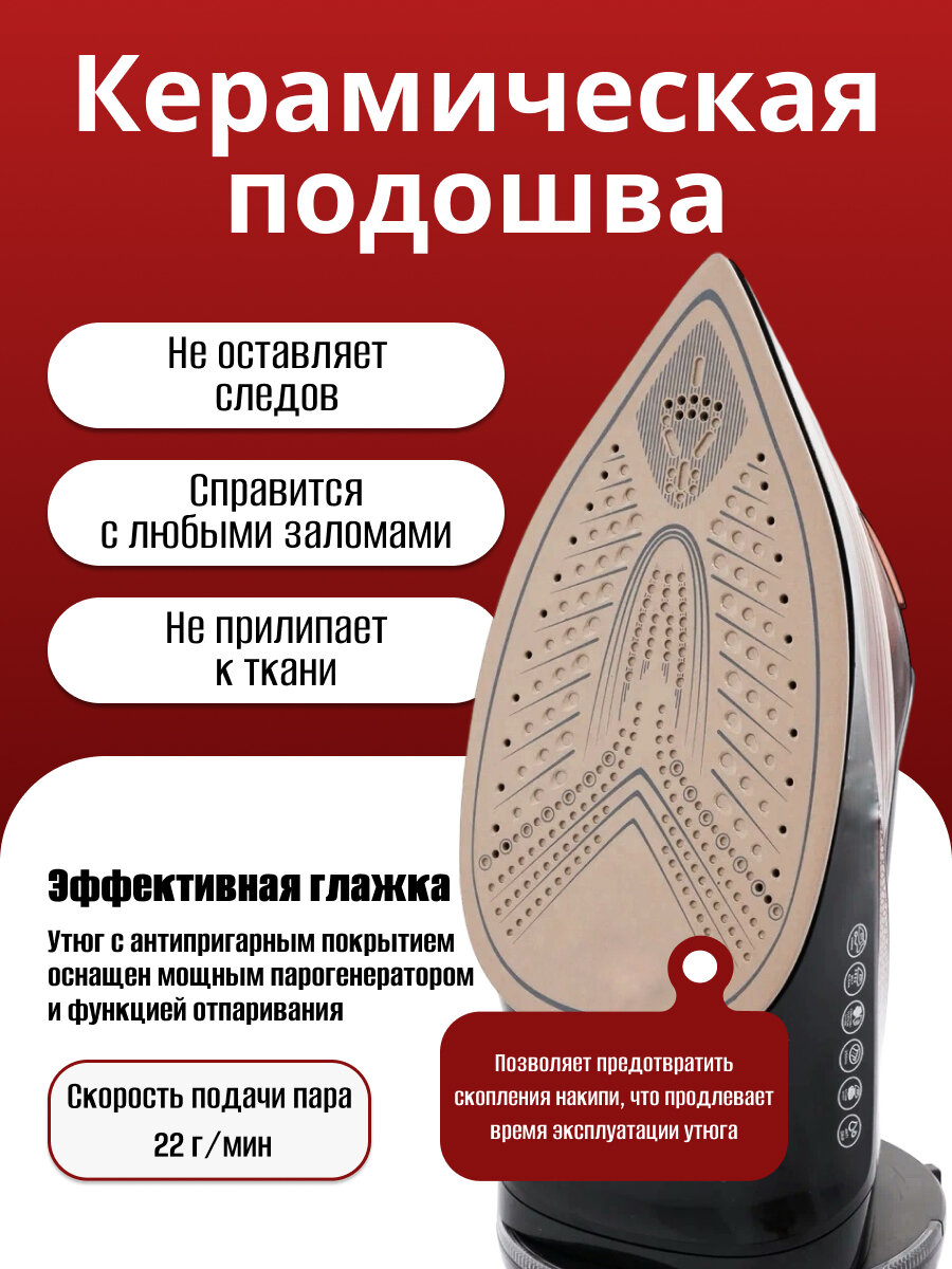 Беспроводной утюг паровой, для дома , керамическая подошва, автоматическое отключение, быстрый нагрев — фото 1