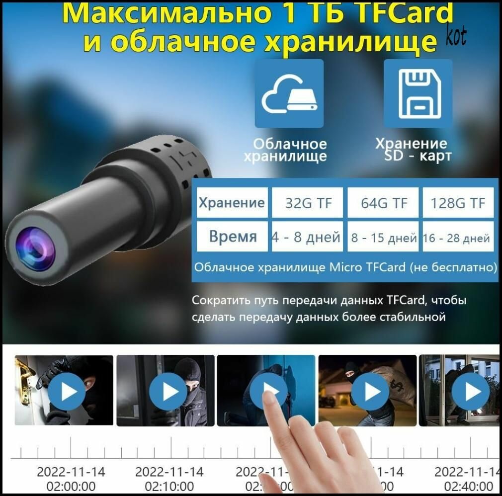 Беспроводная мини-камера наблюдения 1080P HD WiFi со звуком, датчиком движения — фото 1