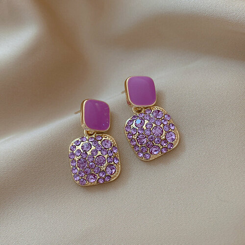 Серьги с подвесками фианит размер 30 мм золотофуксия 542₽