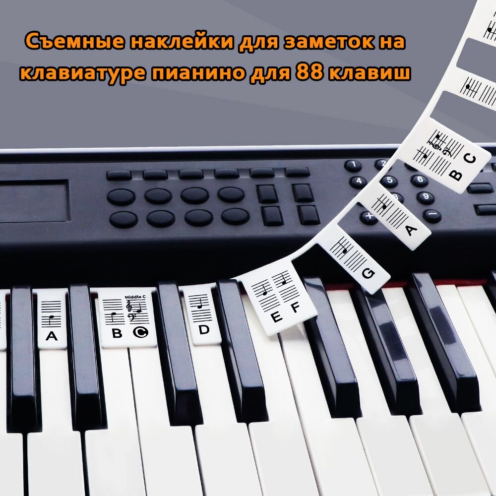 Многоразовые наклейки для клавиш фортепиано 88 клавиш, съемные ноты с буквенными обозначениями, простое крепление, черный цвет, для обучения игре на пианино
