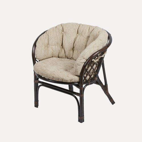 Изображение товара Кресло из натурального ротанга с большой светлой подушкой Багама, цвет темно-коричневый