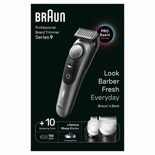 Триммер для бороды и усов Braun Series 9 BT9420, 10-в-1, 8 насадки + Мужская бритва Fusion ProGlide