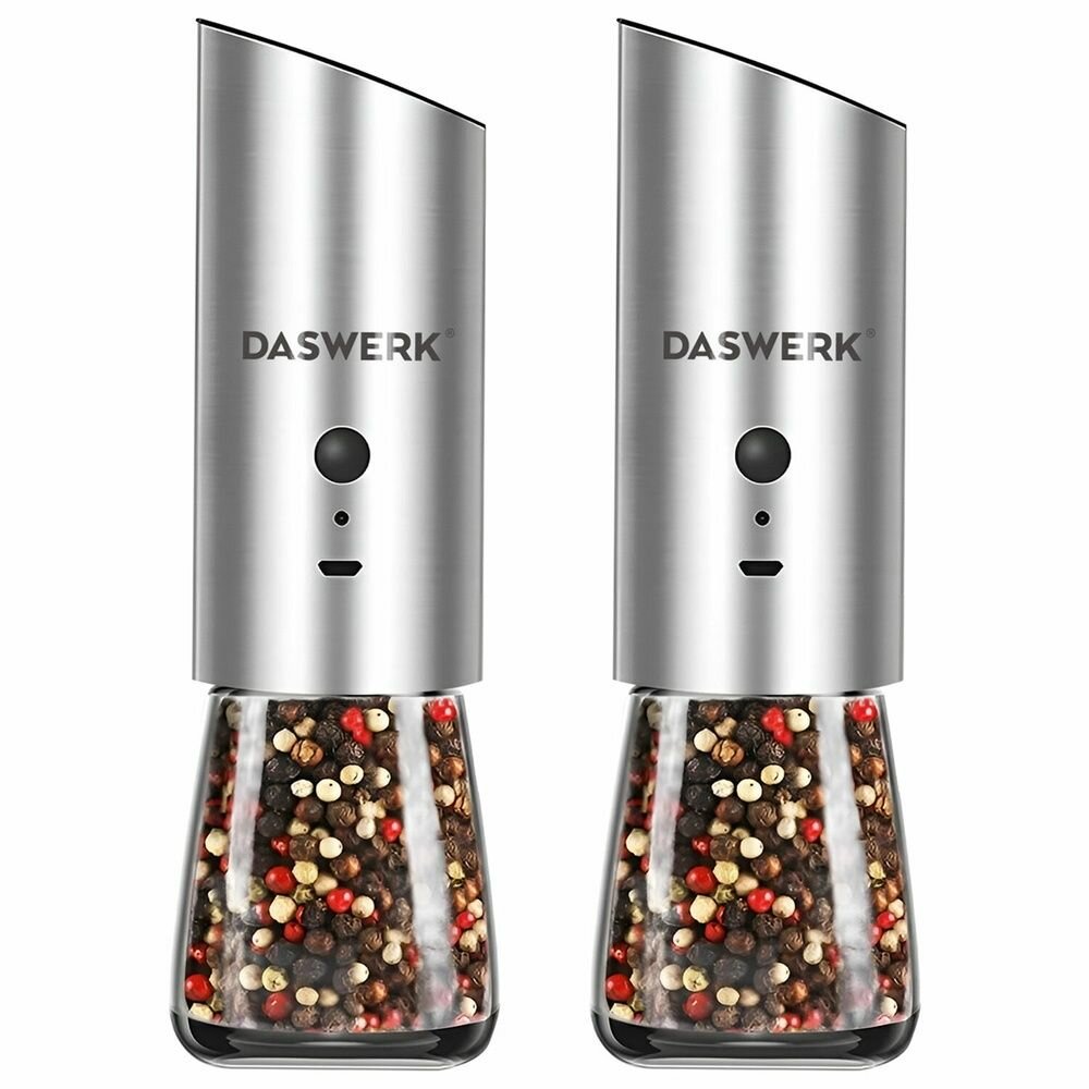 Мельницы для специй DASWERK гравитационные, электрические, 2 шт, USB, PM-8 (456626)