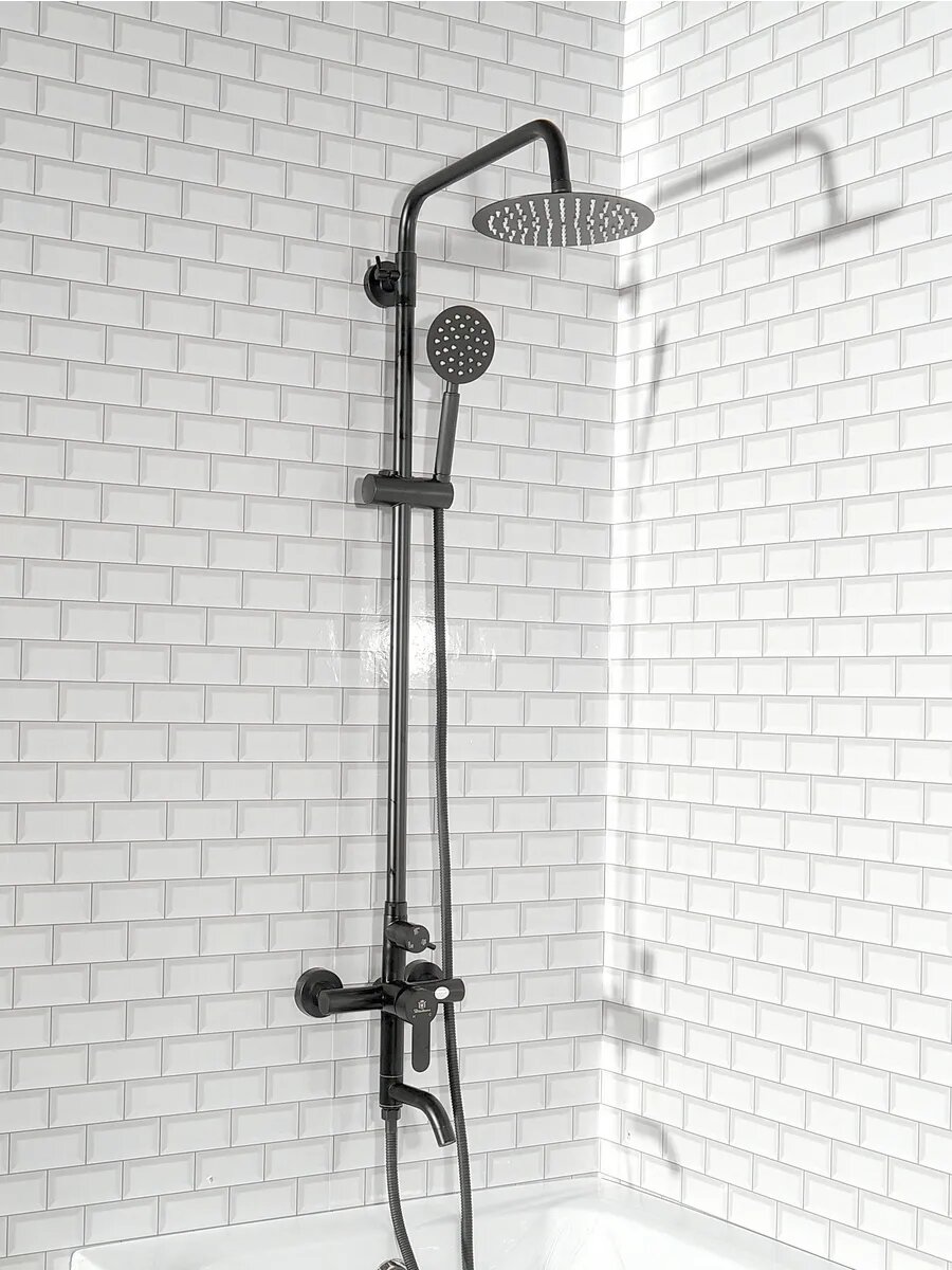 Душевая система Diadonna, нержавеющая сталь, 3 режима, черный — фото 1