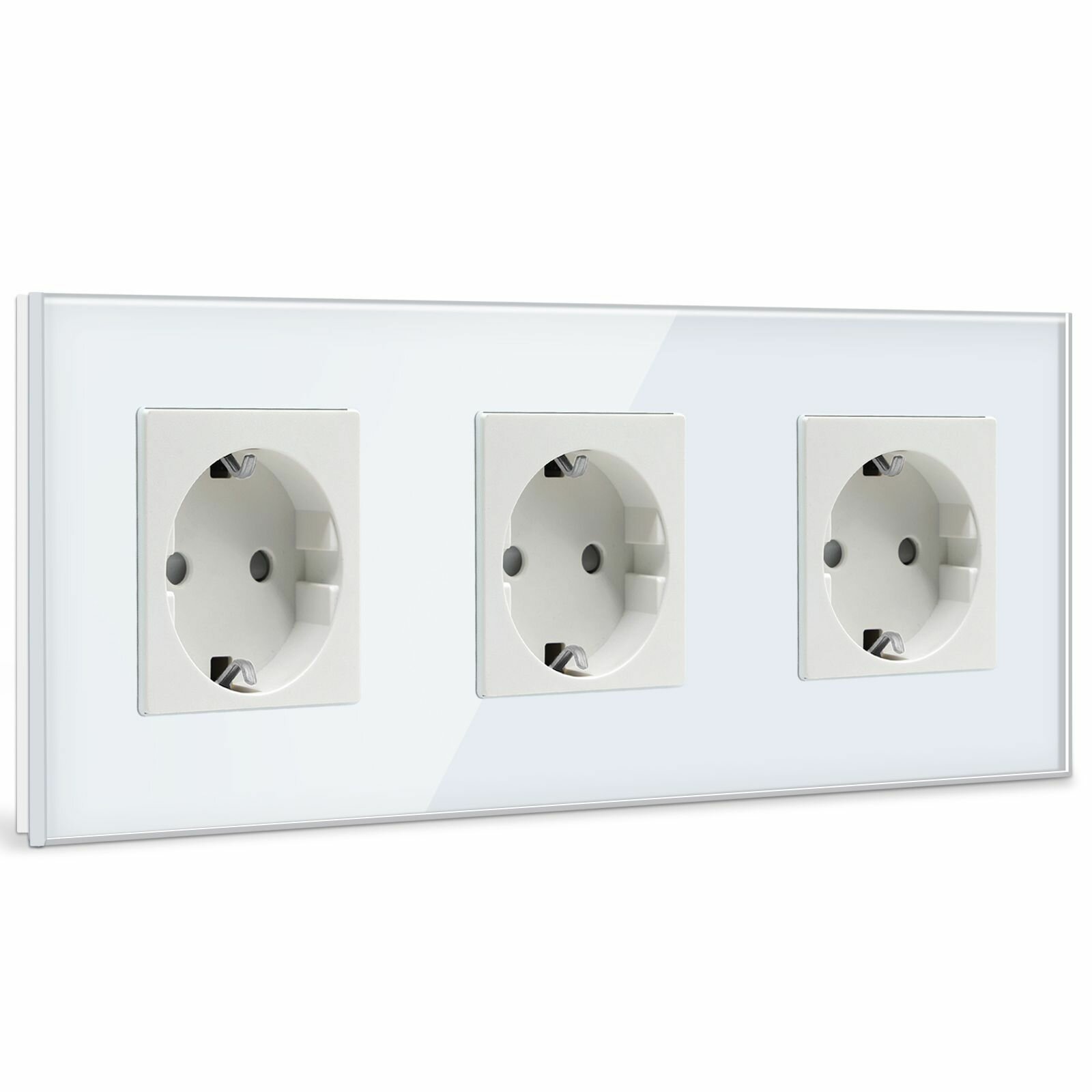 Розетка тройная 3 поста 16А 250В рамка стекло Белая,228mm