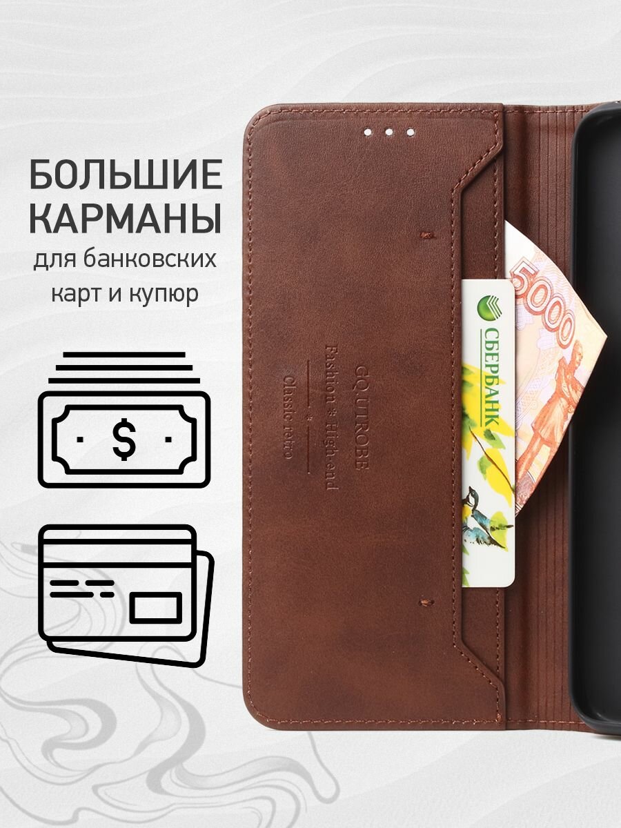 Стильный чехол-книжка для Tecno Spark 30C (4G) (Техно Спарк 30С 4Г) премиальная защита, функция подставки, отделения для карт, магнитная застёжка — фото 1