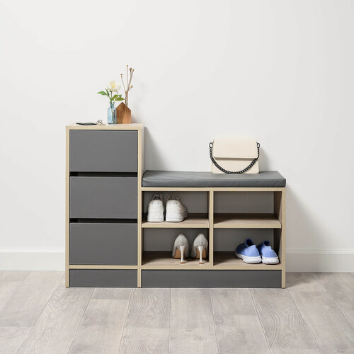 Изображение товара Обувница, Тумба для обуви Лайт 10.84 F с сиденьем и ящиком цвет Дуб Серый крафт