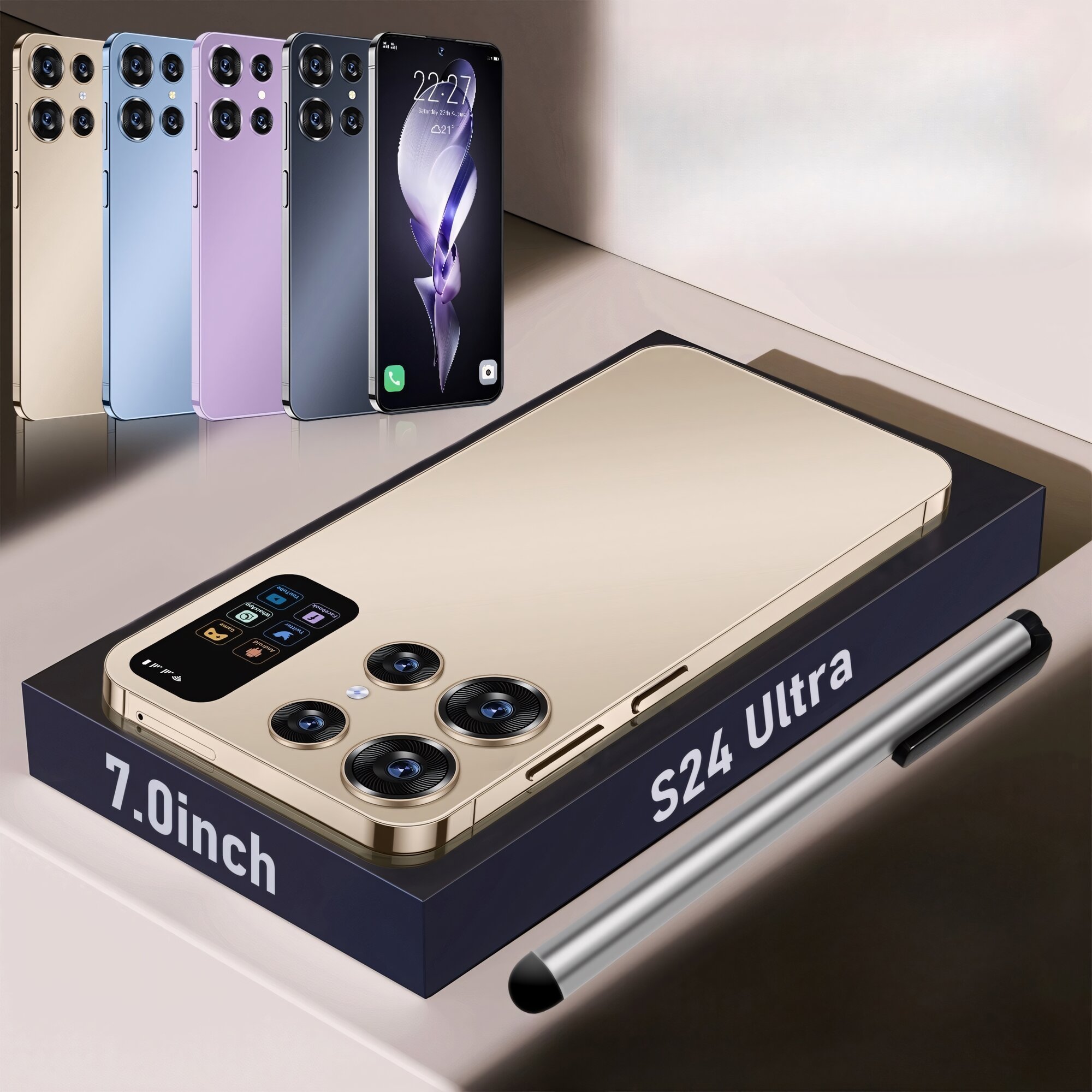 Мобильный телефон S24 Ultra с экраном 7,0 дюймов, на базе Android 13, 16/1Т, цвет gold EU — фото 1
