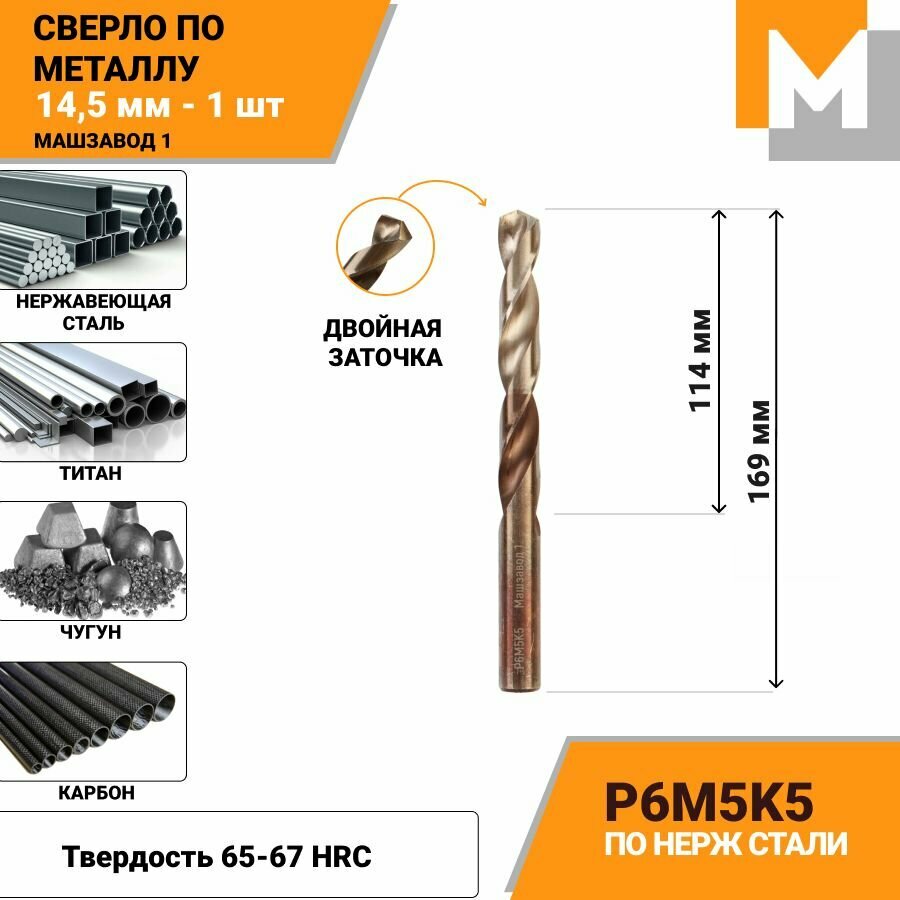Сверло по металлу 14,5 мм Р6М5К5 кобальтовое машзавод 1
