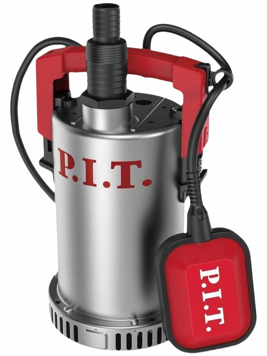 Насос дренажный погружной P.I.T. PSW600-C, Напор-9.5метров, 158л/мин, Мощность 750 Вт, Нержавеющая сталь, Серо-Красный