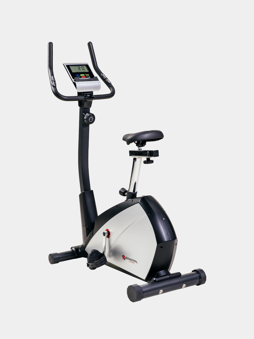 Велотренажер General Fitness GF-56B, магнитная система нагрузки, LCD-дисплей, белый/черный — фото 1