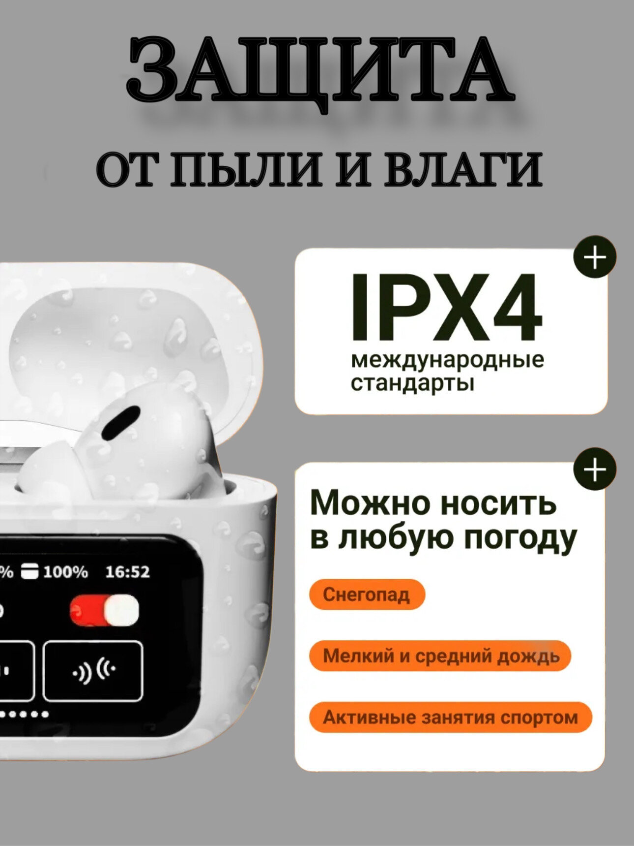Беспроводные наушники A.Pods Pro 2, bluetooth наушники с сенсорным дисплеем, совместимы с iPhone и Android, белый — фото 1