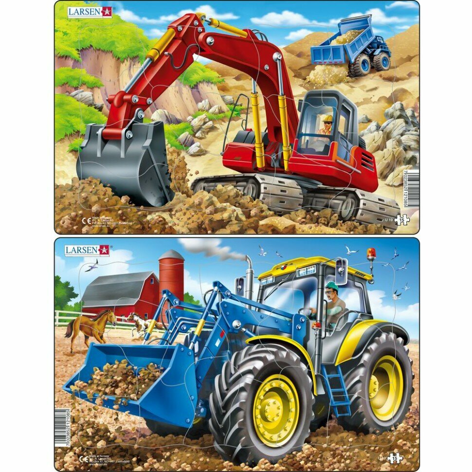 Пазлы для детей Larsen "Трактор и экскаватор", в ассортименте, 15 элементов, U19