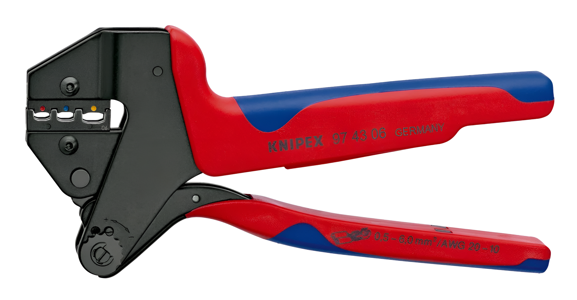 Пресс-клещи KNIPEX системные, 3 гнезда, изолированные кабельные наконечники и штекеры: 0.5-6.0 кв. мм, 200 мм KN-974306