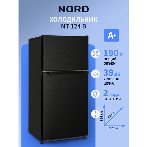 NORD NT 124 B черный с верхней морозилкой, маленький на 190 л высотой 124 см, класс А+/39 дБ