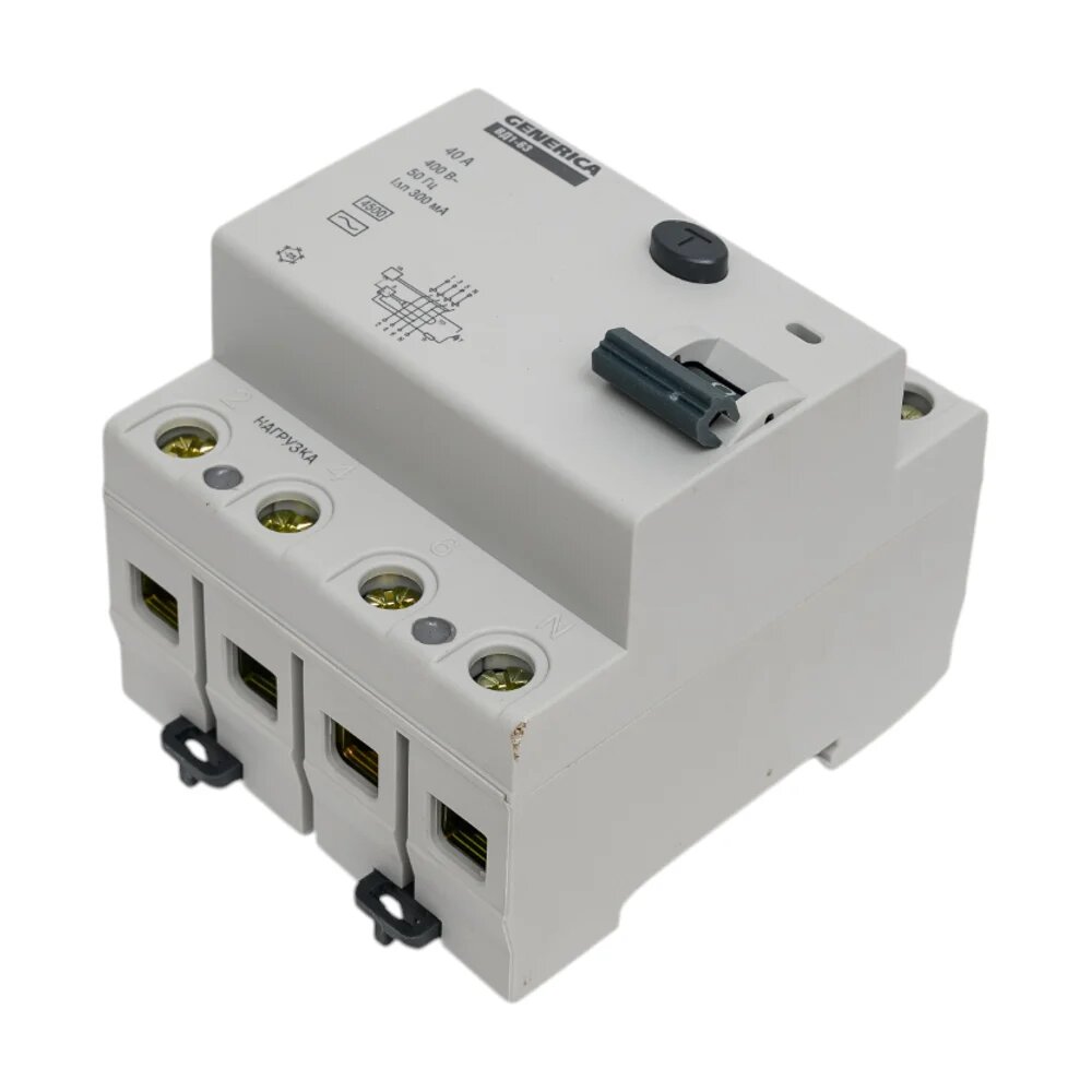 Дифференциальный выключатель GENERICA УЗО ВД1-63 4Р 40А 300мА MDV15-4-040-300