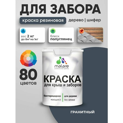 фото Резиновая краска malare для деревянного забора/ по дереву для наружных и внутренних работ/ быстросохнущая моющаяся без запаха полуглянцевая, гранитный, 2 кг.