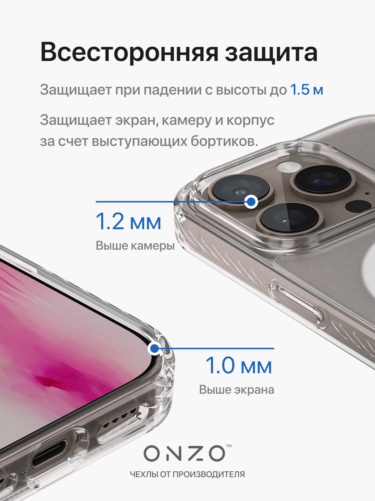 Прозрачный чехол Magsafe для iPhone 16 Pro / Матовый бампер на Айфон 16 Про с ребристыми гранями — фото 1