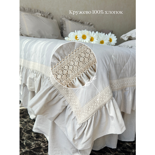фото Покрывало на кровать 240x260 см, двустороннее, стеганое, лен home flax