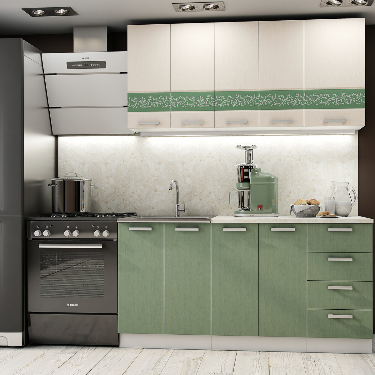 Кухонный гарнитур, кухня, готовый комплект Милена 1,6 м Шато Крем/ Шато Бали