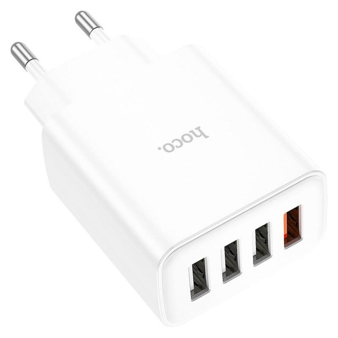 Сетевое зарядное устройство Hoco C102A, 1 USB, 18 Вт, 3 USB, 2.1 А, QC, белое — фото 1