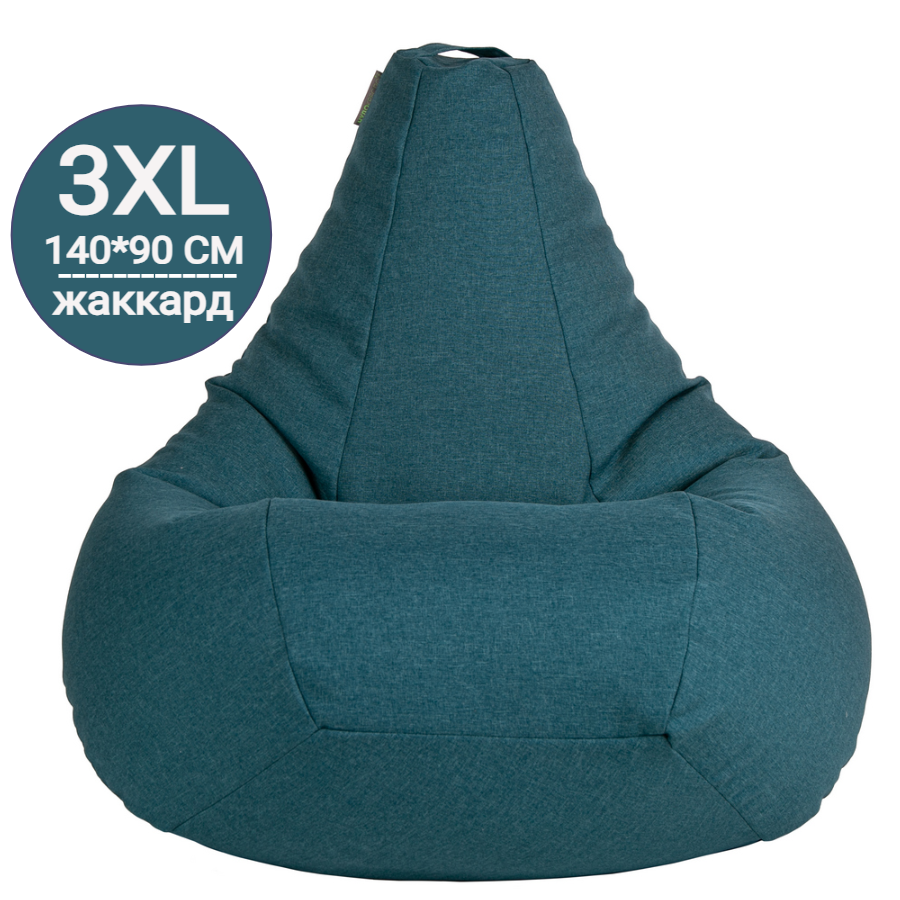 Кресло-мешок груша Жаккард бирюзовый 140х90 размер XXXL Чудо Кресло ручка люверс молния пуфик мешок