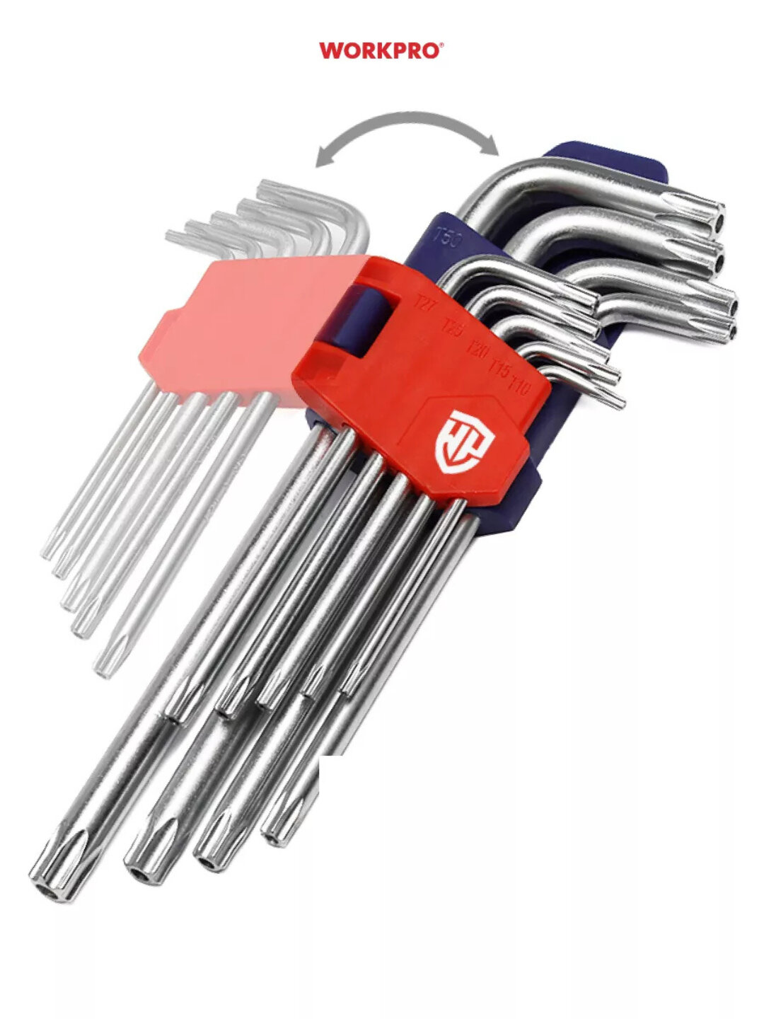 Набор шестигранников WORKPRO 9шт 1.5-10мм, CR-V сталь, удлиненные, хромированные, для велосипе — фото 1