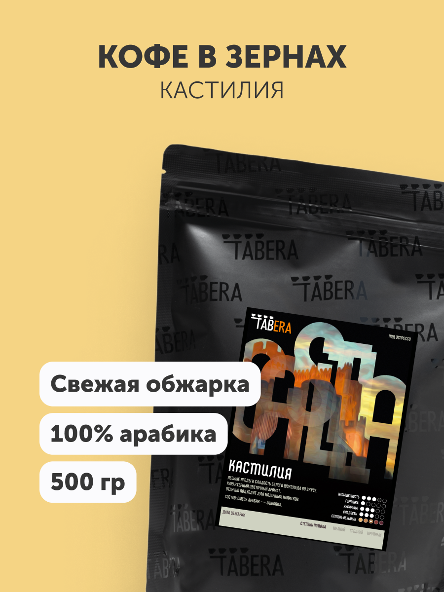 Кофе в зернах Tabera Кастилия, арабика 100%, свежеобжаренный кофе, 500г