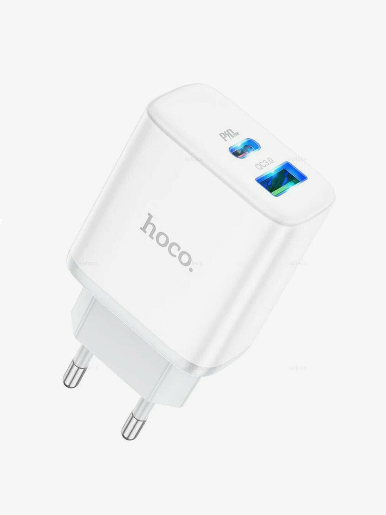 Сетевое зарядное устройство Hoco C105A, PD20W+QC3.0, 2 в 1 для 2-х устройств, цвет Белый — фото 1