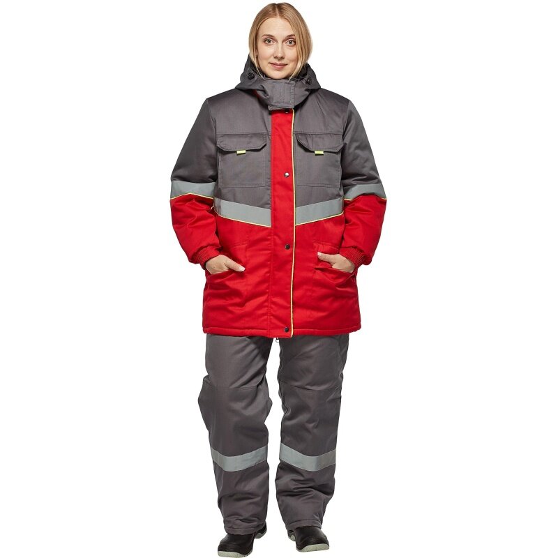 Костюм рабочий КНР зимний женский цвет серый красный размер 48-50 рост 158-164 серия З (з43-КПК жен сер/крас)