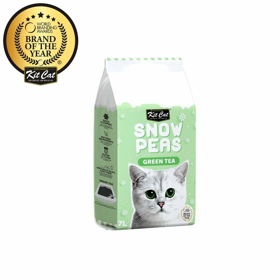 Kit Cat Snow Peas наполнитель для туалета кошки биоразлагаемый на основе горохового шрота с ароматом зеленого чая 7 л