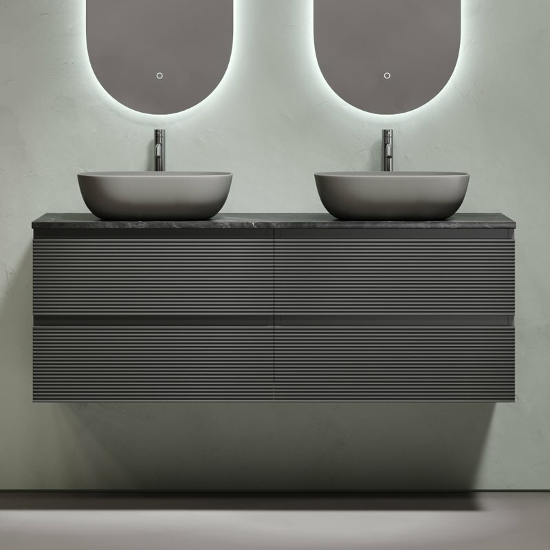 Тумба с раковиной Sancos Folk 140 grey soft, столешница черный мрамор TT140A1X, раковина CN6009MDH