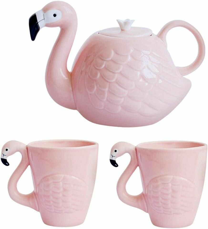 Flamingo Teapot - Роскошный розовый фламинго Микроволновая и посудомоечная безопасность Элегантный дизайн для дома/офиса (Розовый)