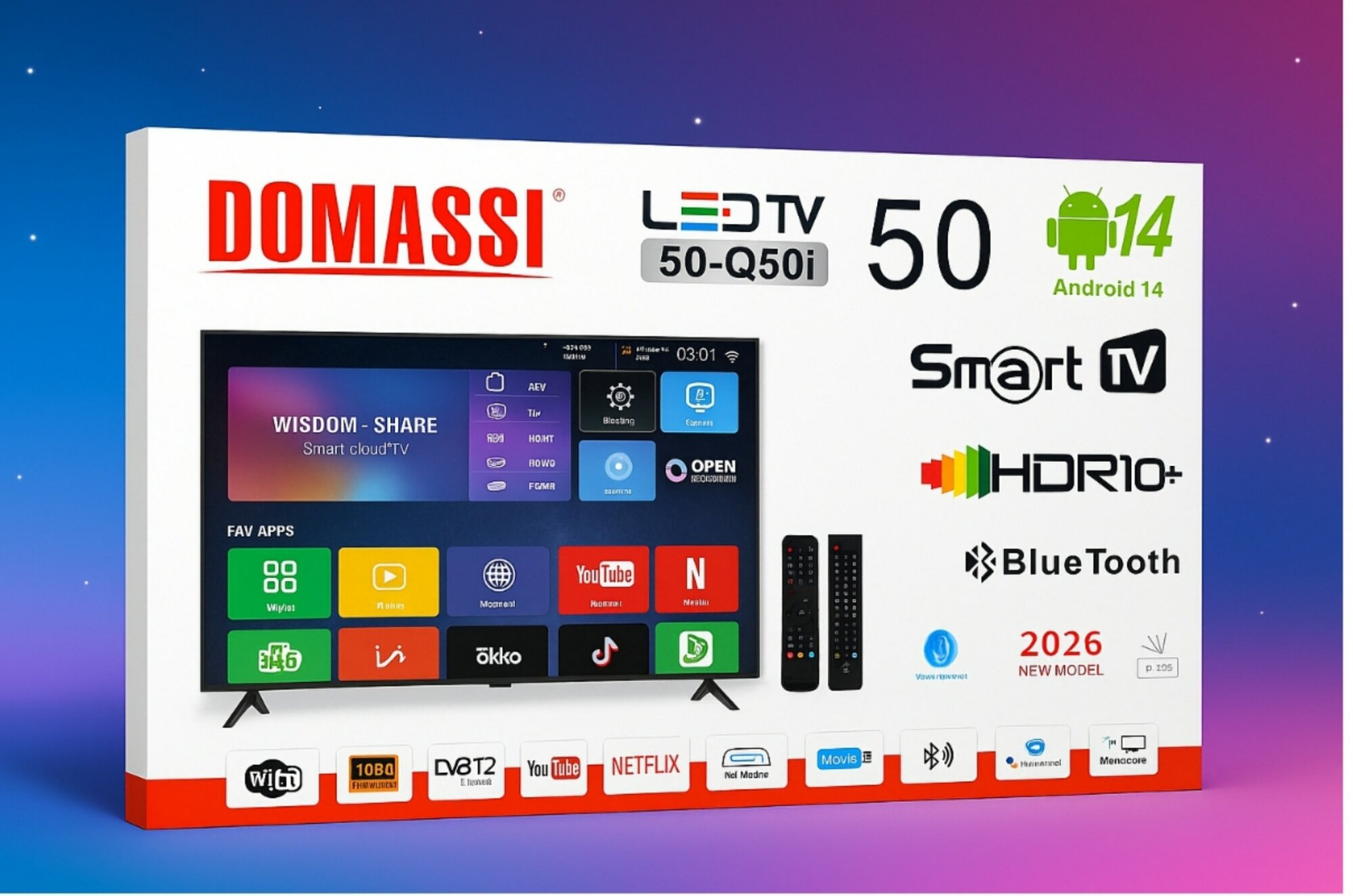 Телевизор 50 DOMASSI Q50i, 4K UHD, Android 14, 60Гц, диагональ 50" ITALIAN technologies