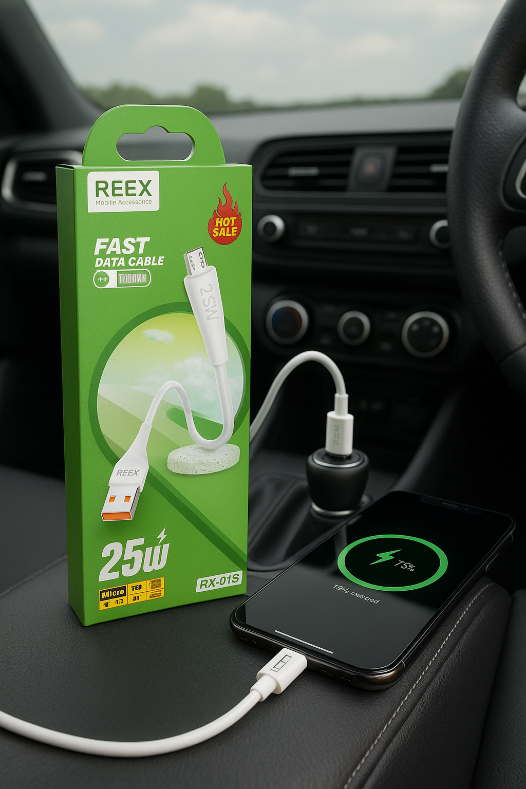 Кабель REEX RX-01S Micro 25W – белый, 1 метр, быстрая зарядка, материал TPE