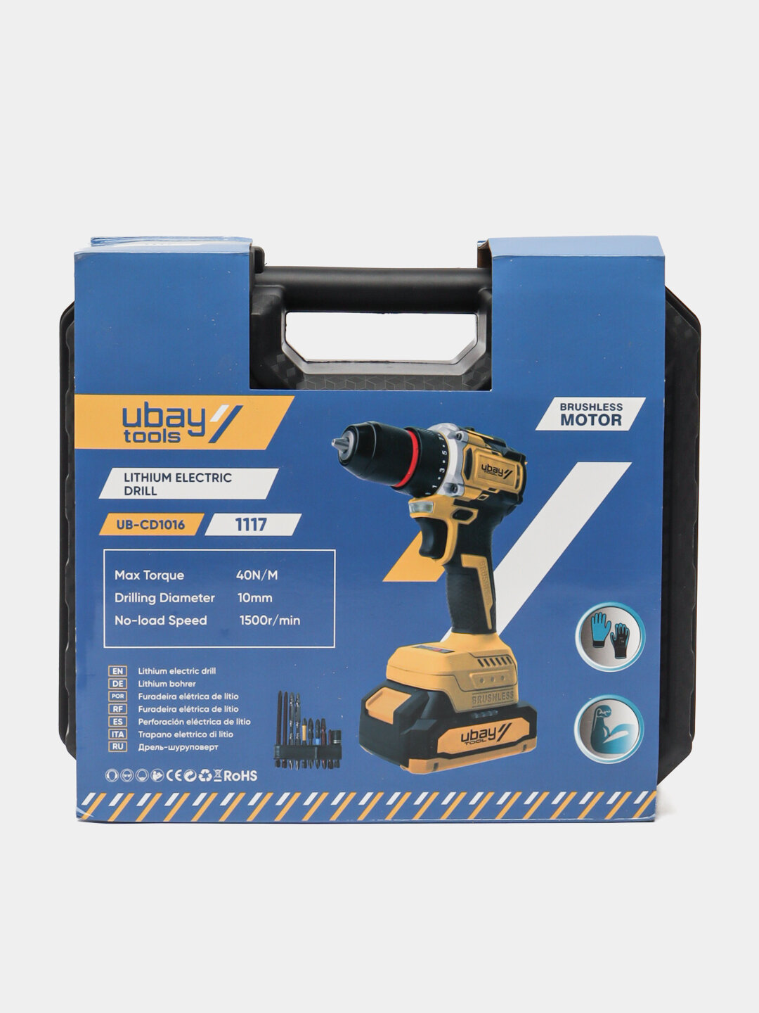 Шуруповерт дрель, ударный бесщеточный, набор Ubay, 16.8 В, 20 В - Золотой