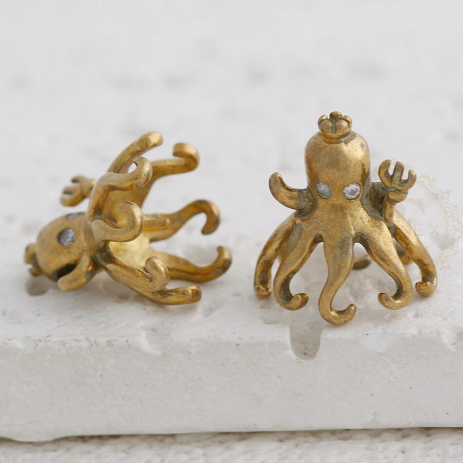 Серьги осьминоги из латуни Raw Brass