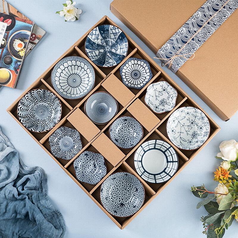 2026 Новейший японский стиль сине-белая рисовая чаша керамическая посуда подарочный набор домашняя маленькая чаша керамическая чаша тарелка подарочный набор подарок на фестиваль драконьих лодок
