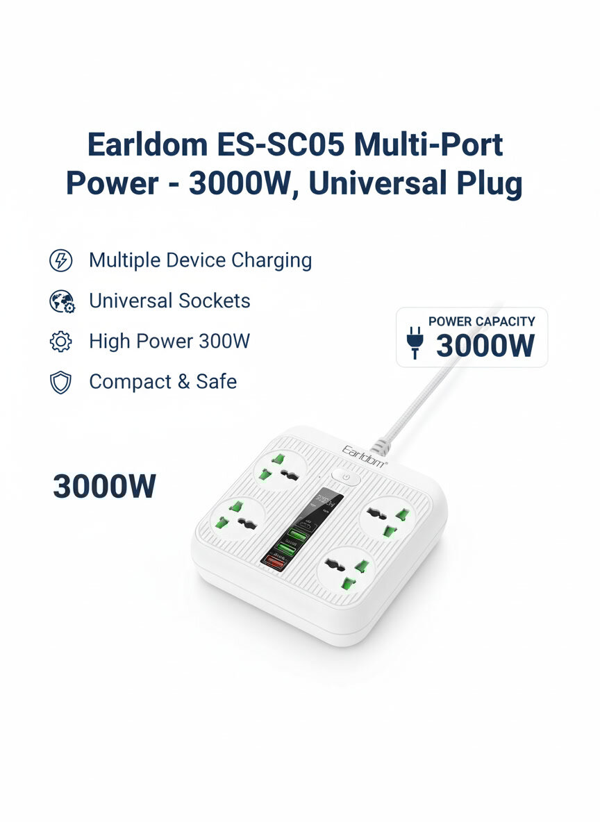 Многопортовая розетка Earldom ES-SC05 с мультивилкой, для зарядки устройств, 3000Вт