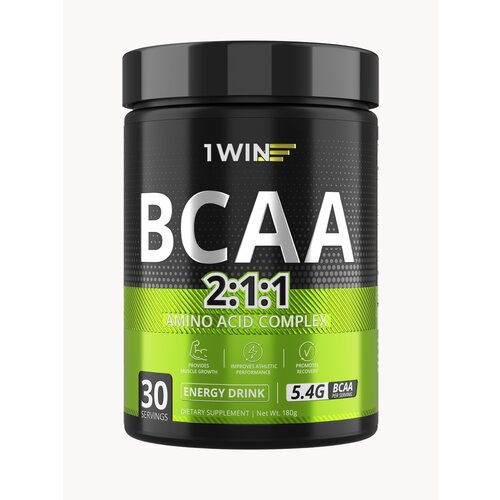 BCAA 2:1:1, вкус Энергетик, 30 порций, Аминокислоты порошок 1WIN (БЦАА), быстрорастворимый