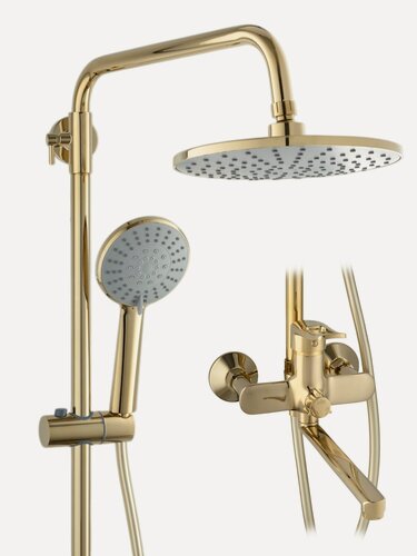 Изображение товара Душевая система со смесителем, золотая, с тропическим душем, Potato, глянцевая поверхность, латунь