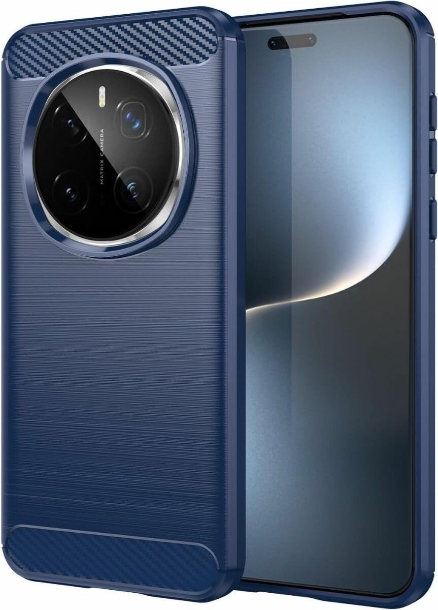 Чехол на HONOR Magic 7 Pro силиконовый карбон сталь синий противоударный