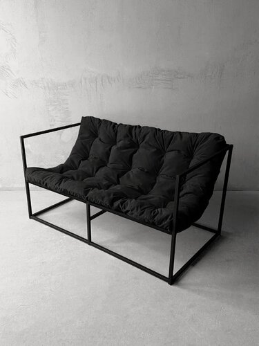 Изображение товара Диван лофт прямой, уличный, в офис, на балкон, на веранду, в гостинную, кухонный, минимализм, Лофтовик + велюр черный