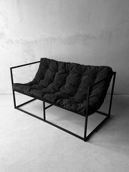 Диван лофт прямой, уличный, в офис, на балкон, на веранду, в гостинную, кухонный, минимализм, Лофтовик + велюр черный