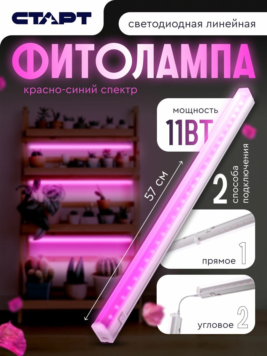 Фитолампа СТАРТ светильник для цветов и растений красно-синий спектр 11 Вт
