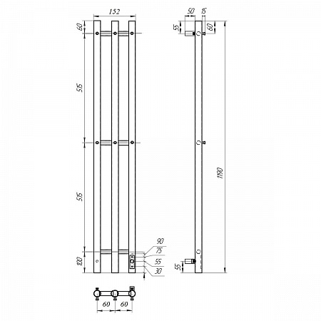 Полотенцесушитель электрический POINT Деметра PN12822B П3 120x1200 диммер справа, черный