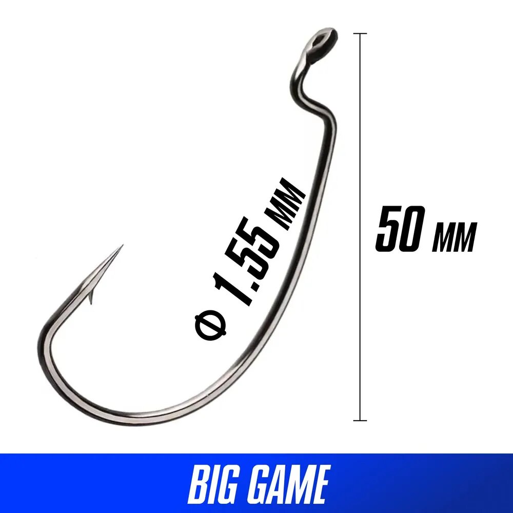 Крючки офсетные Crazy Fish Big Game Offset Hook №4/0 длина 50 мм 5 шт — фото 1
