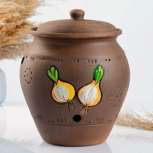 Изображение товара Кунгурская керамика Банка для хранения лука 5 л, роспись, молочение