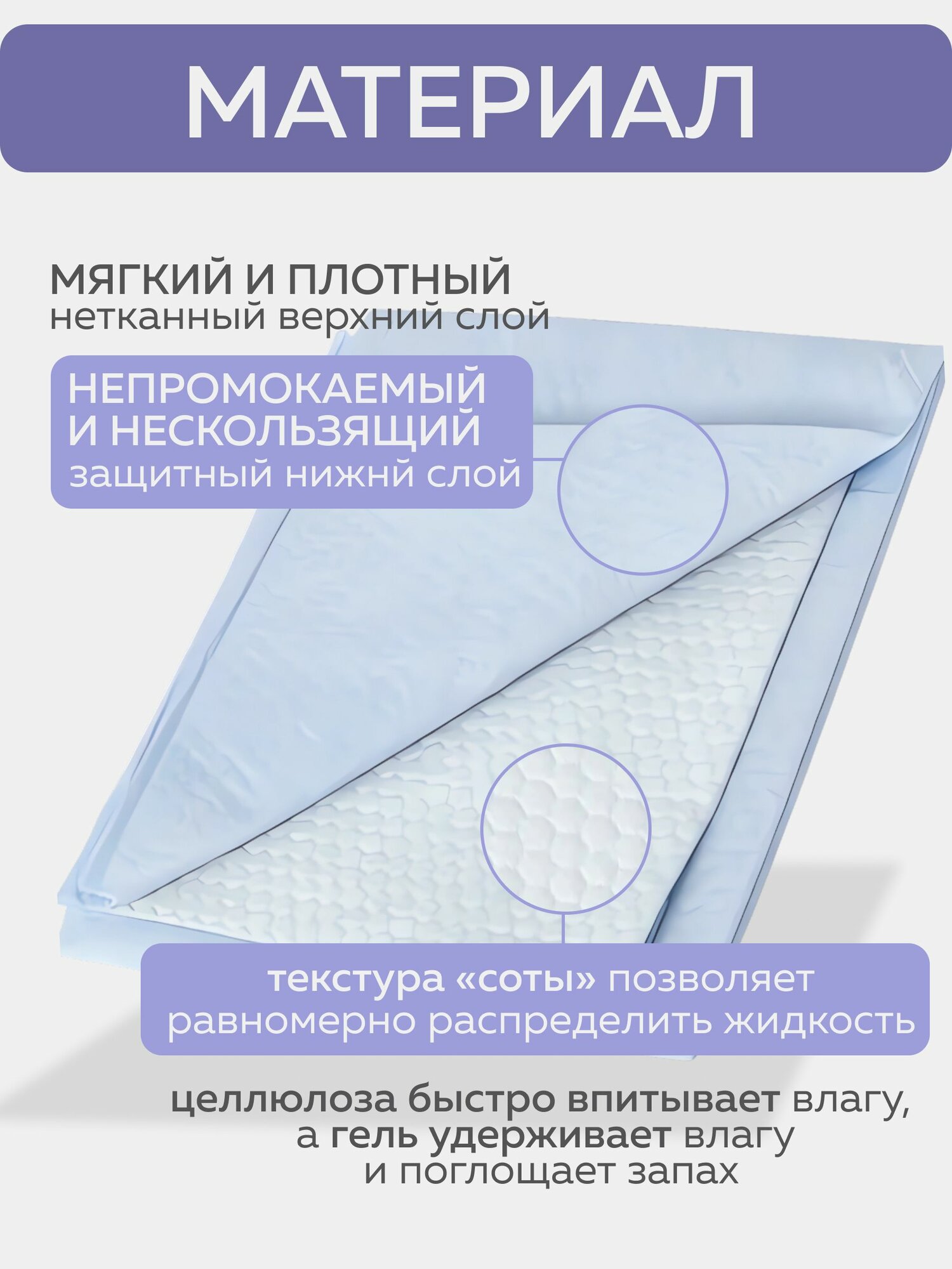 Изображение Пеленки одноразовые впитывающие гелевые 80х90 см, 5 шт. 28709